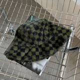 Vintage Check Bucket Hat Checkerboard Plush Plaid Bucket Hat