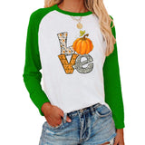 Halloween Costumes Pattern Printed Raglan Color Contrast Long Sleeve T-shirt Women
