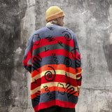 Men Sweater Rainbow Striped Color Matching Sweater Men's Pullover Sweater