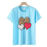 Valentine's Day T Shirts Couples Leopard Print Heart Printing Women's Pullover Short Sleeve T-shirt