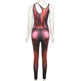 Summer Women's Printed Sexy Sleeveless Sling Tight Sports Fitness Jumpsuit