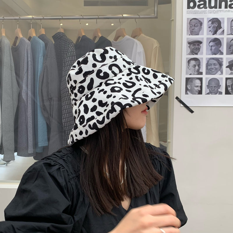 Women Bucket Hat Leopard Print Big Brim Face-Covering and Sun-Shading