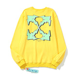 Off White Sweatshirts Autumn And Winter Green Lightning Arrow Pattern Round Neck Sweater