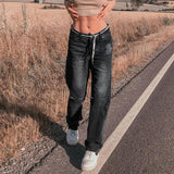 Julia Fox Low Rise Jeans Wings Printing Straight Jeans Hot Girl Low Waist All-Match Slimming Casual Pants