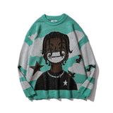 Men Sweater Cartoon Character Jacquard Sweater Men Loose Pullover
