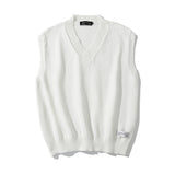 Men Sweater Knitted Vest Man V-neck Vest Loose Sleeveless Pullover