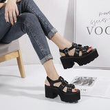 Platform Heels for Women Summer Open Toe Hollow-out Rivets Sandals