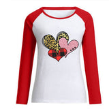 Valentine's Day T Shirts Couples Leopard Plaid Love Loose Long Sleeve T-shirt