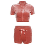 Velour Tracksuit Autumn Sexy Crop-Top Tight-Fitting Velvet Top Hip Shorts Casual Suit for Women