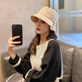 Vintage Check Bucket Hat Grid Sun-Proof Basin Hat