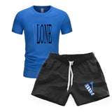 Vlone T Shirts & Shorts 2 Piece Set Men'S Short Sleeve Sports Beach Shorts Round Neck T-Shirt