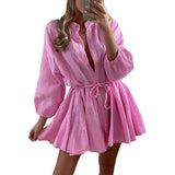 MIDI Mauve Cocktail Dress Women's Autumn Floral Print Half Sleeve V-neck Flounce Large Swing Dress