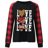 Valentine's Day T Shirt Long Sleeve Women's Clothing Heart Printing Raglan Plaid Long Sleeve
