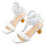 High Heels Ladies Sandals Summer Woven Lace-up High Heel Sandals Lace-up Plus Size