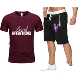 Vlone T Shirts & Shorts 2 Piece Set Letter Large V Printed Short Sleeve