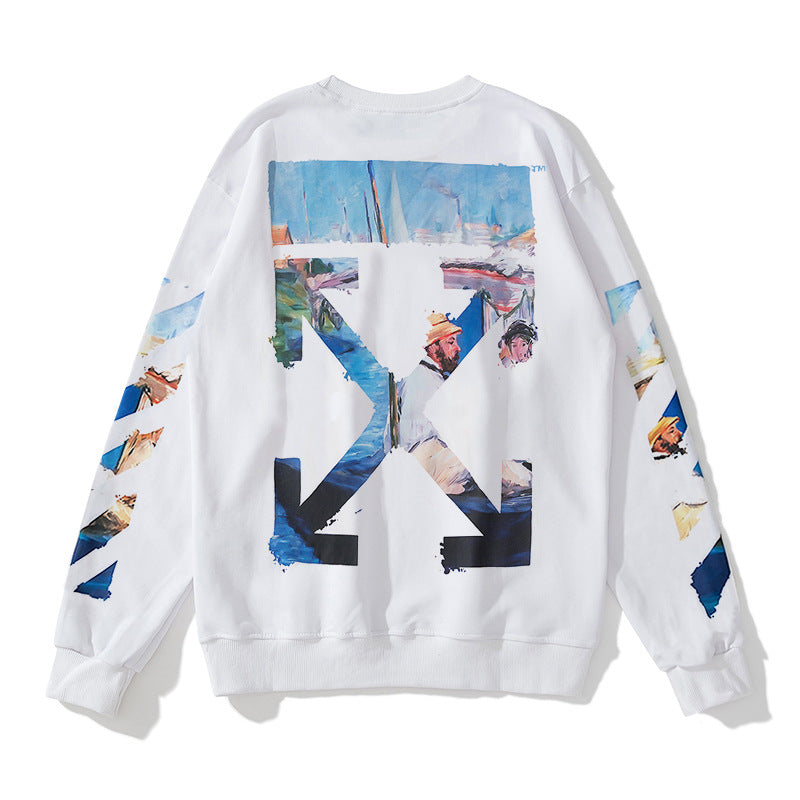Off White Sweatshirts Autumn And Winter Head Graffiti Round Neck Sweater Loose