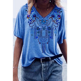 Modern Gypsy Outfits Romanian Gypsy Outfits Amazon Wish Independent Station Best Selling Women's Clothes 2021 Spring and Summer New Printed Ethnic Style V-neck Short Sleeve T-shirt