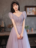 Mauve Dress Bridesmaid Women's Autumn and Winter Purple Fairy Dress