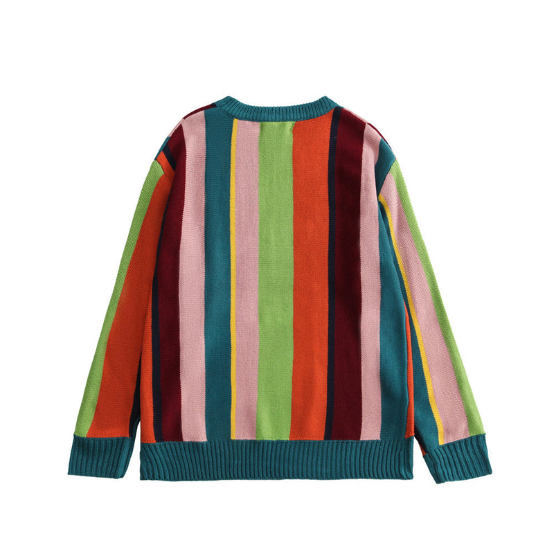 Men Sweater Vertical Striped Sweater Men's round Neck Sweater Trendy Pullover