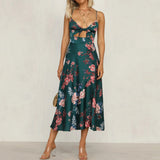 Nine Britton Dress Collar Spaghetti-Strap Floral Print Women's Bow Beach Backless
