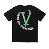 Vlone T Shirt Large V-Shaped Female Print Irregular Couple'S Short-Sleeved T-Shirt