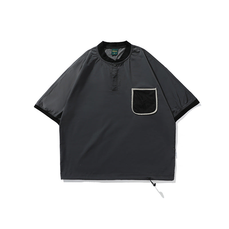 Men T Shitrs Pocket Contrast Color Baseball