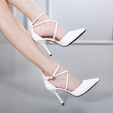 White Strappy Heels Stiletto Sandals Summer OL Work Shoes