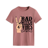 Halloween Costumes Bad Witch Vibe Shirt Pullover Simple Printed Crew Neck Top T-shirt Loose Short Sleeve