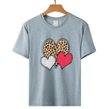 Valentine's Day T Shirts Couples Leopard Print Heart Printing Women's Pullover Short Sleeve T-shirt
