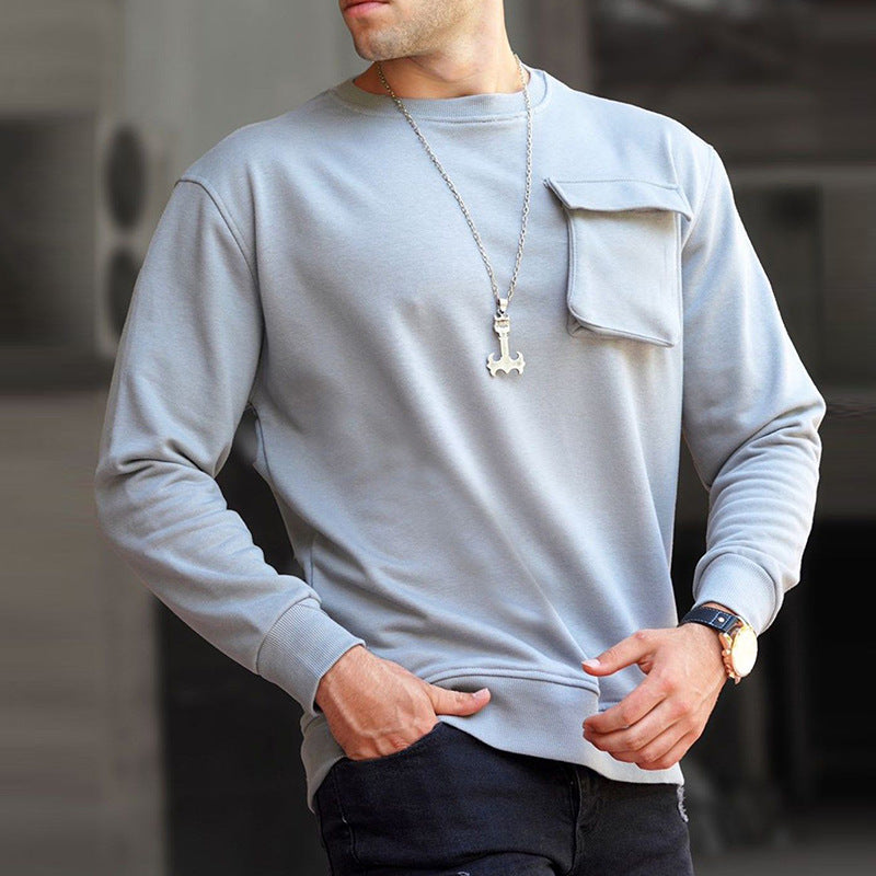 Men Sweats Man Fall Outfits Autumn Men's Shirt round Neck Pullover Loose Solid Color Men's Sweater