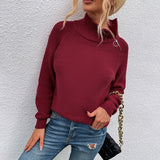 Women Pullover Knit Sweater Autumn Solid Color Sweater Women's Top