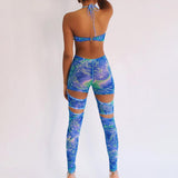Summer women's sexy hollow-out halter lace-up metal buckle high waist tight sports jumpsuit