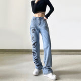 Julia Fox Low Rise Jeans Fashion Personalized Printed Loose Casual Pants