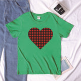 Valentine's Day T Shirt Winter plus Size Women's Clothing Plaid Heart Printing Loose