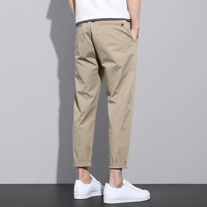 Cuffed Cargo Pants Summer Casual Pants Men's Straight Loose Pants