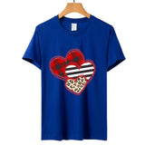 Valentine's Day T Shirts Couples Leopard Print Heart Printing Women's Pullover T-shirt