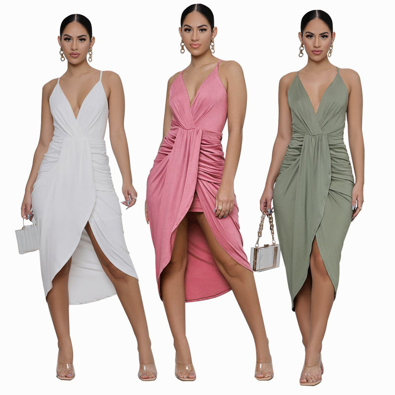 MIDI Mauve Wrap Dress with Skirt French Dress Slim Fit Women's Clothing