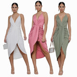 MIDI Mauve Wrap Dress with Skirt French Dress Slim Fit Women's Clothing