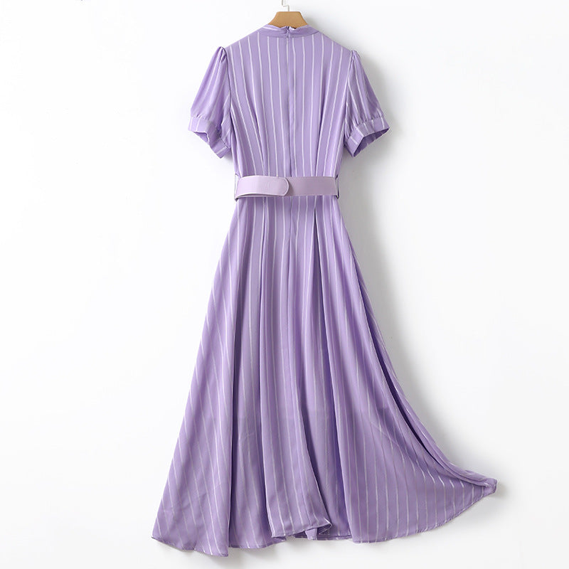 MIDI Mauve Wrap Dress Striped Dress Summer V-neck Midi Dress