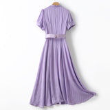 MIDI Mauve Wrap Dress Striped Dress Summer V-neck Midi Dress