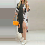 Kendall Jenner Wedding Guest Dress Temperament Commute Sexy Print Single-Breasted Shirt