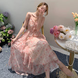 Coachella Music Festival Outfits Long Dress Summer Seaside Vacation Floral Strap Dress