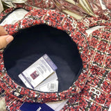 Boston Bucket Hat Autumn Beret Jacquard Woven Plaid Embroidery Vintage Painter Hat