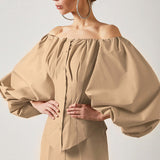 Gloria Vanderbilt Sexy off-the-Shoulder Shirt Long-Sleeved Bubble Sleeve
