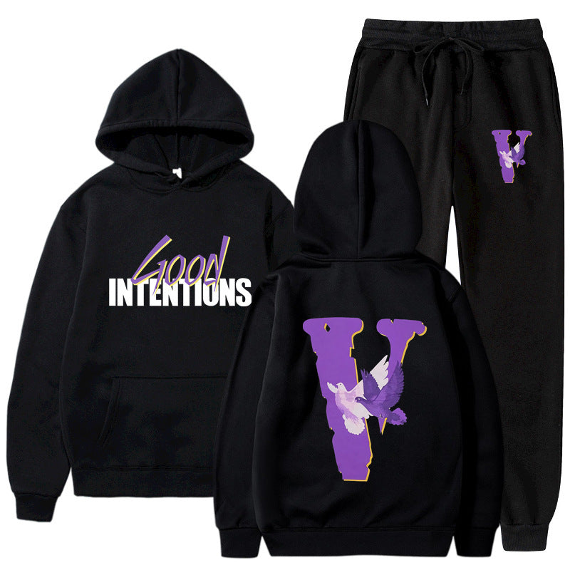 Vlone Hoodie & Pants 2 Piece Set Velvet Sweater Coat Female Autumn