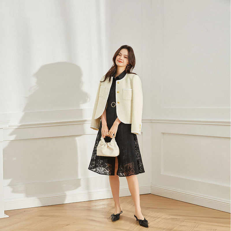 Gloria Vanderbilt Single-Breasted Handsome round Neck Coat