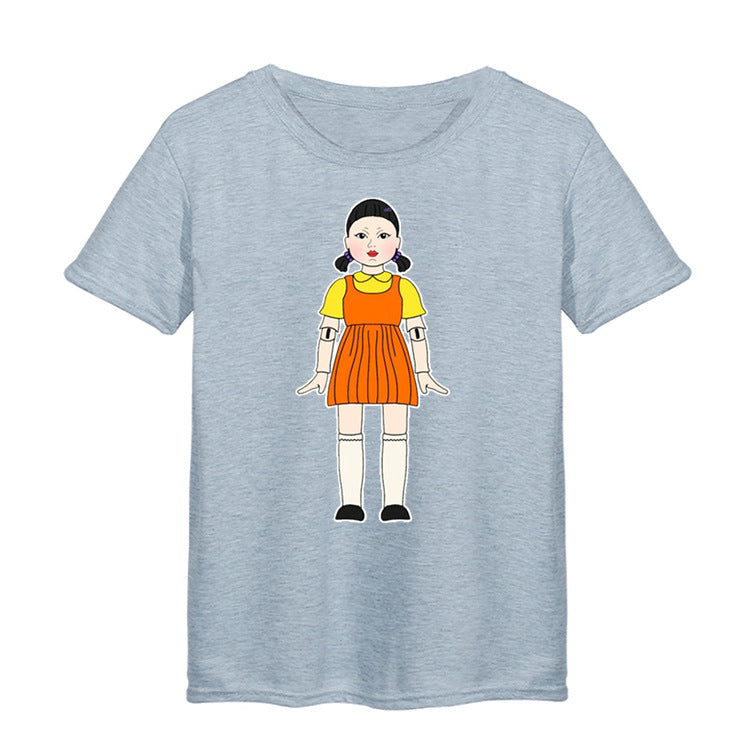 Squid Game Costume round Six Wooden Printed Top Short Sleeve T-shirt