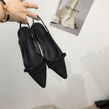 Nude Low Block Heel Flat Bag Bow