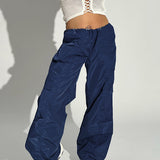 Julia Fox Low Rise Jeans Autumn Lightweight Outdoor Leisure Sports Quick-Drying Pleated Drawstring Low Waist Slimming Straight Woven Pants