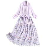 MIDI Mauve Wrap Dress Printed Chiffon Suspender Dress